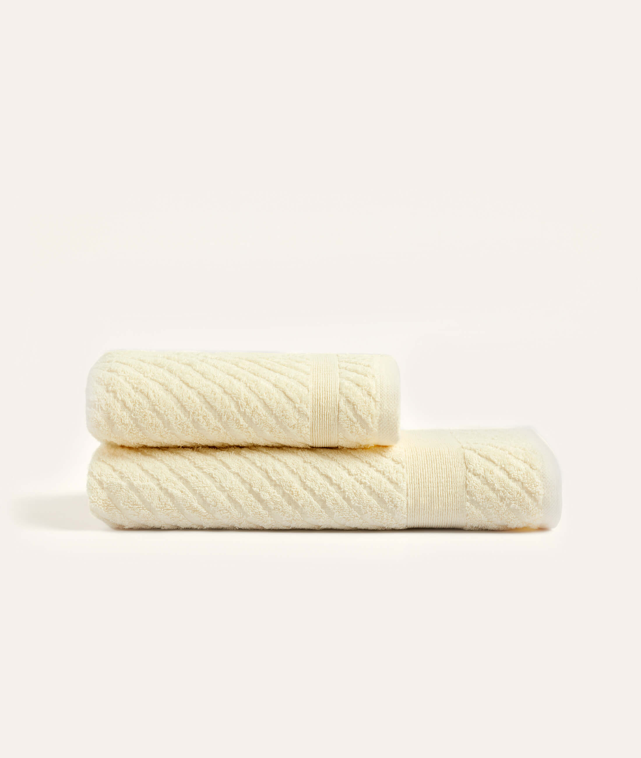 Lycian Jacquard Border Cream 2 Piece Towel Set Cross Striped 1018A