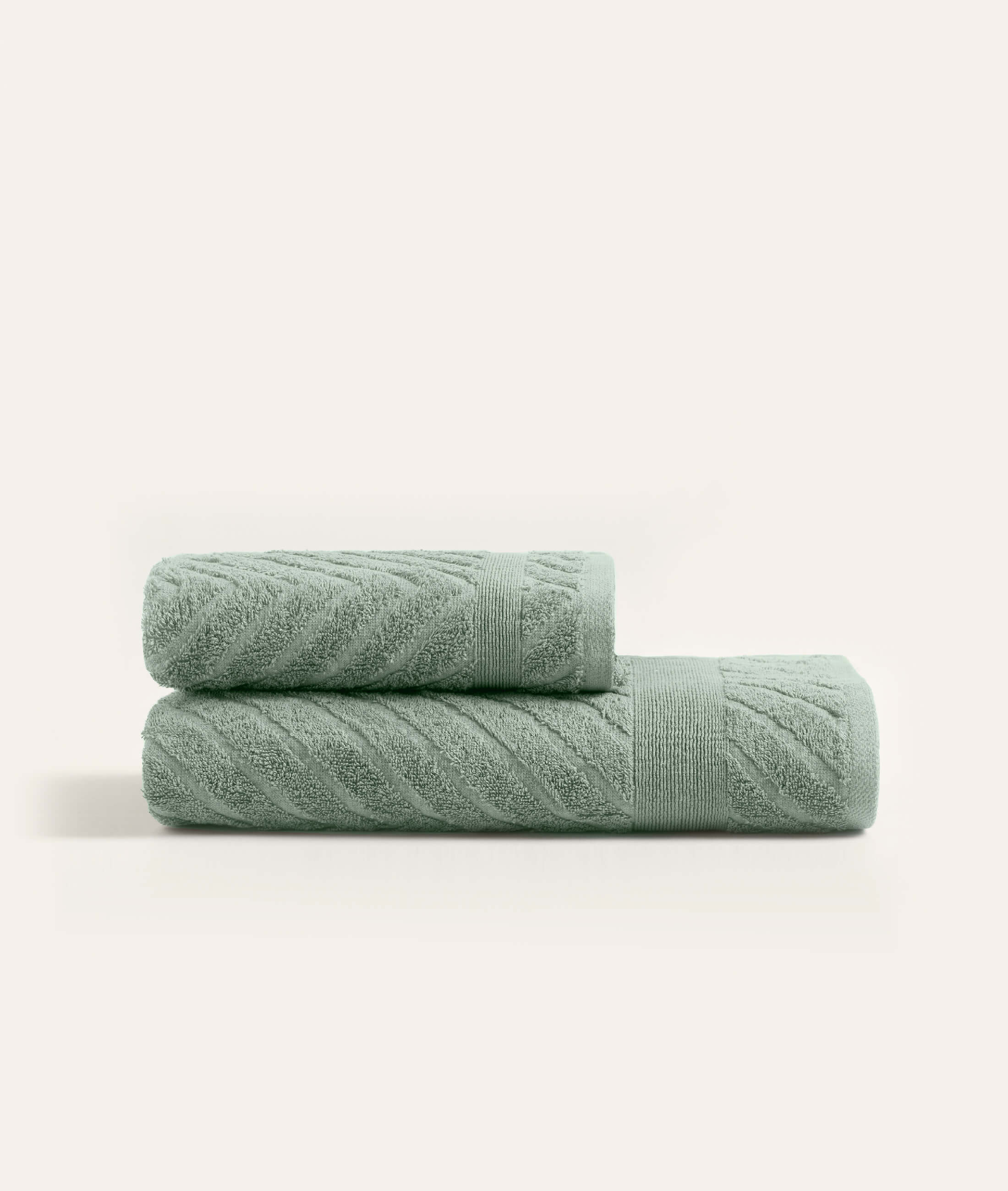 Lycian Jacquard Border Green Set of 2 Towels Herringbone 1026A