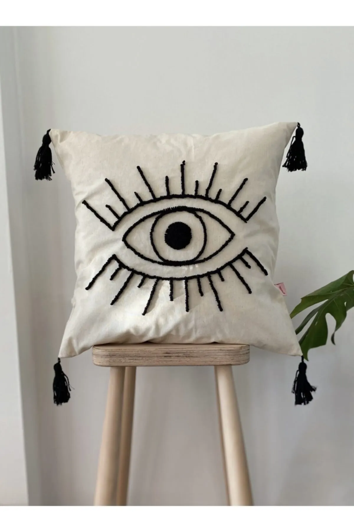 Washed Linen Eye Shaped Punch Cushion Pillow Cover