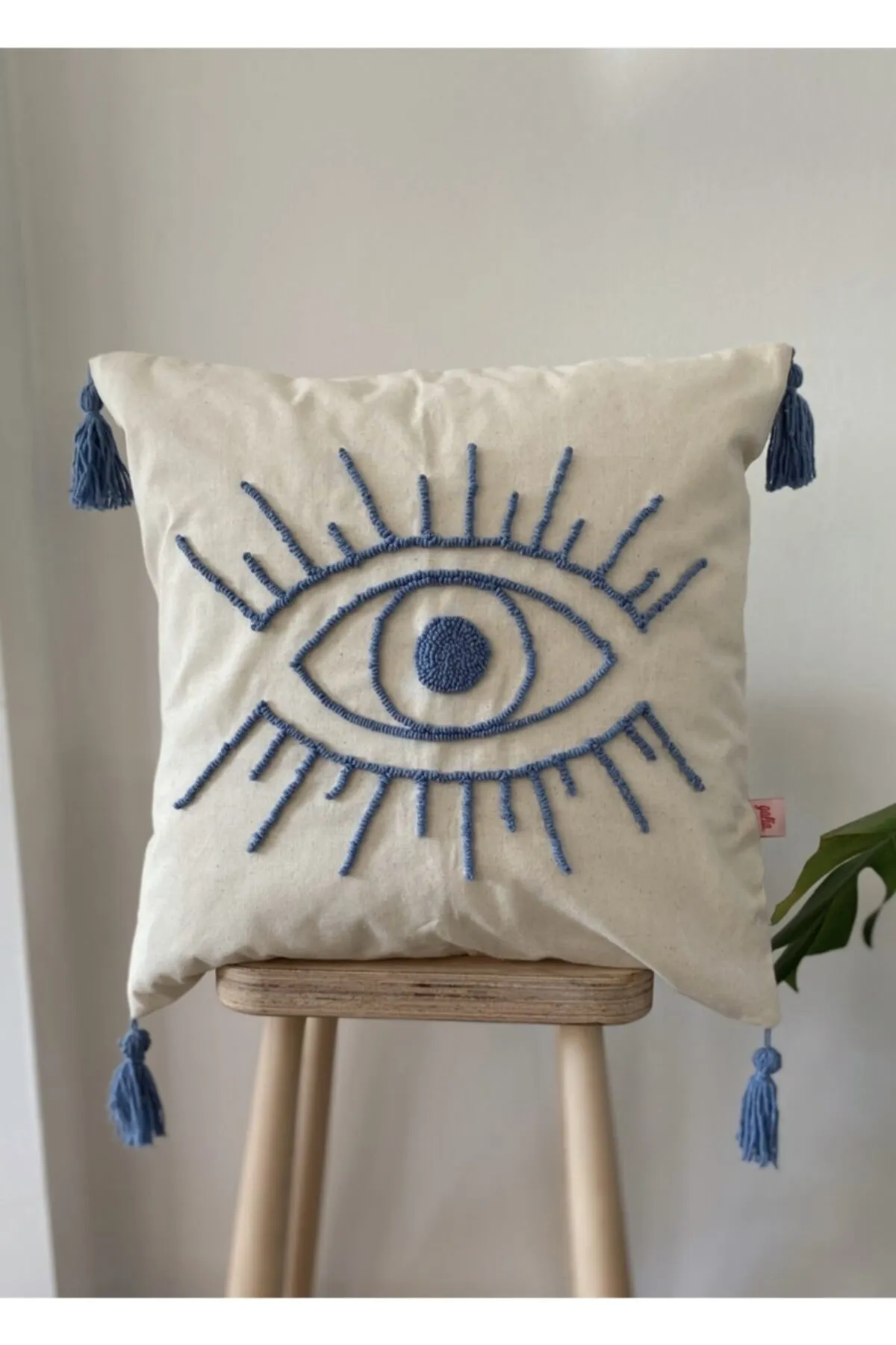 Washed Linen Eye Shaped Punch Pillow Cushion Cover