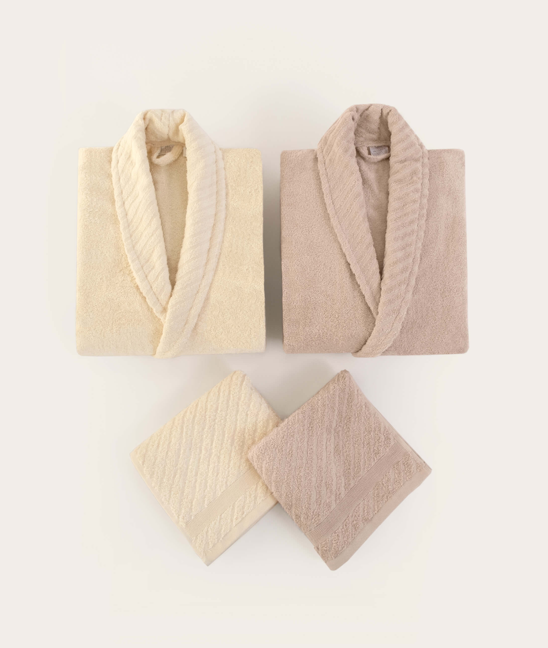 Lycian Salmon-Cream Set of 4 Family Bathrobes and Towels 2 Bathrobes 2 Towels 1062A