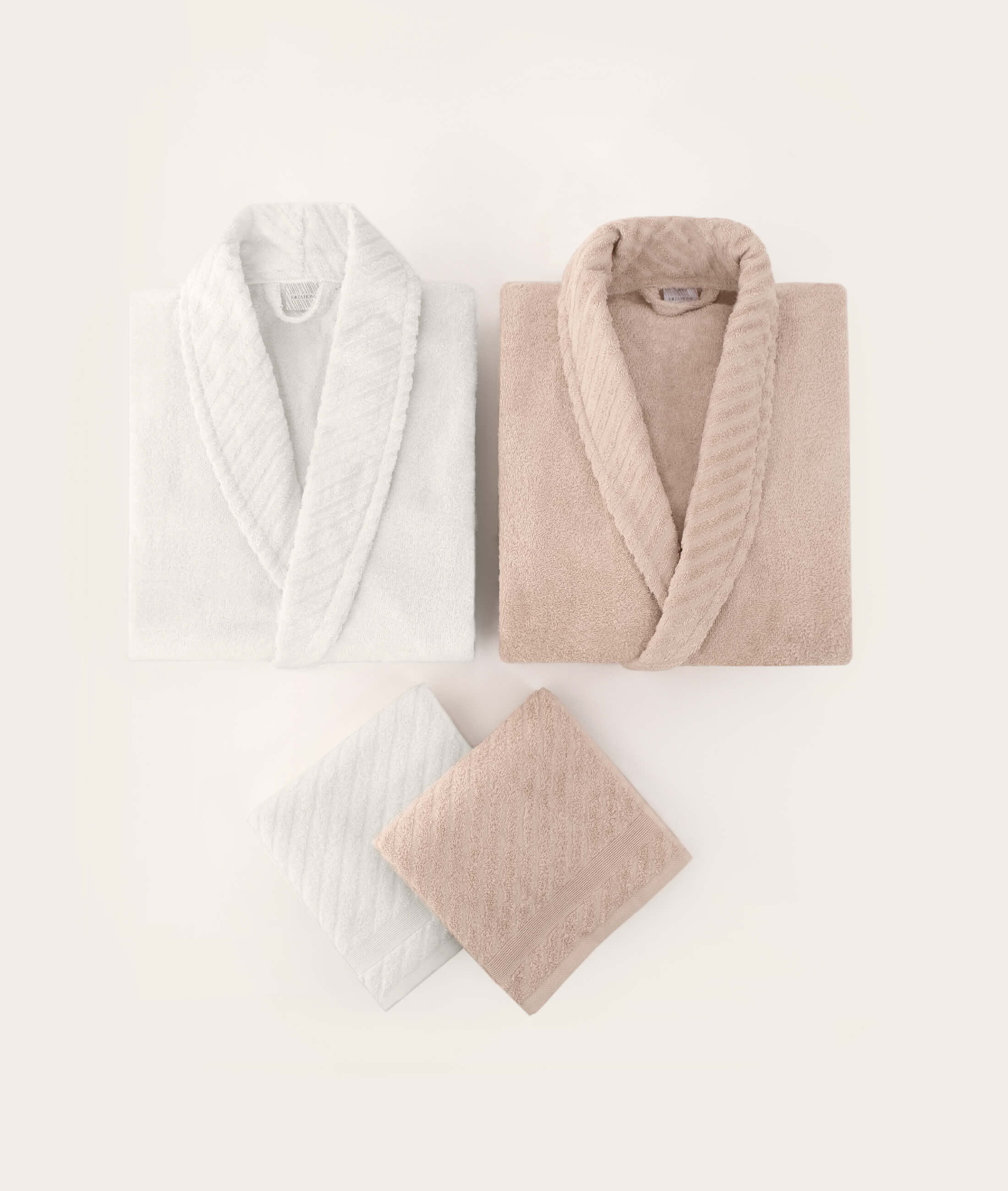 Lycian Salmon-White Family of 4 Bathrobes and Towel Set 2 Bathrobes 2 Towels 1063A