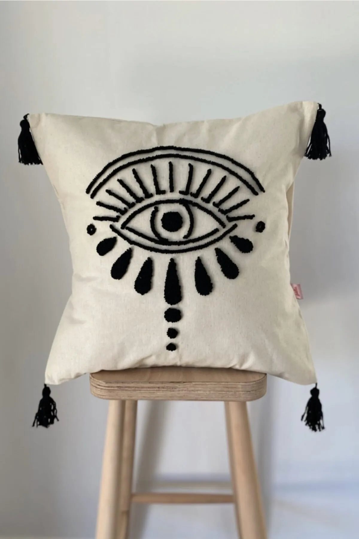 Ajna Washed Linen Eye Figure Punch Cushion Pillow Cover