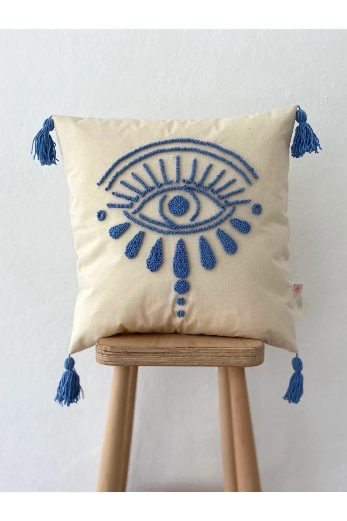 Ajna Washed Linen Eye Figure Punch Cushion Pillow Cover