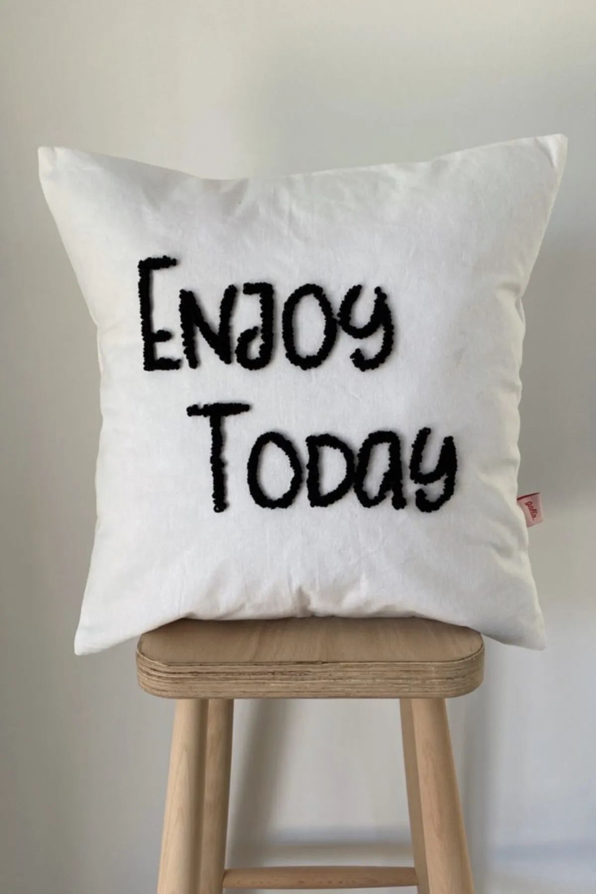 Enjoy Today Washed Linen Motto Punch Throw Pillow Cover