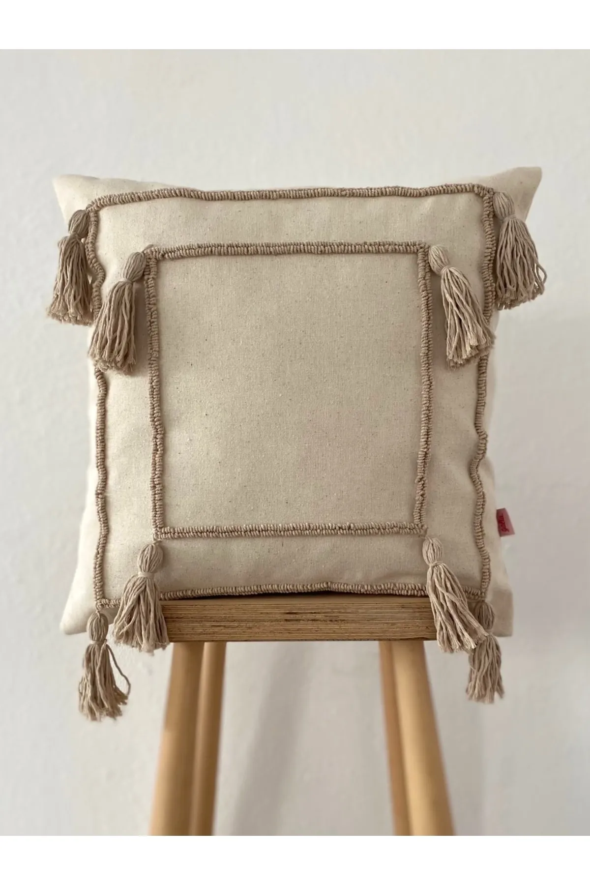 Bohemian Beige Tasseled Washed Linen Punch Cushion Cover