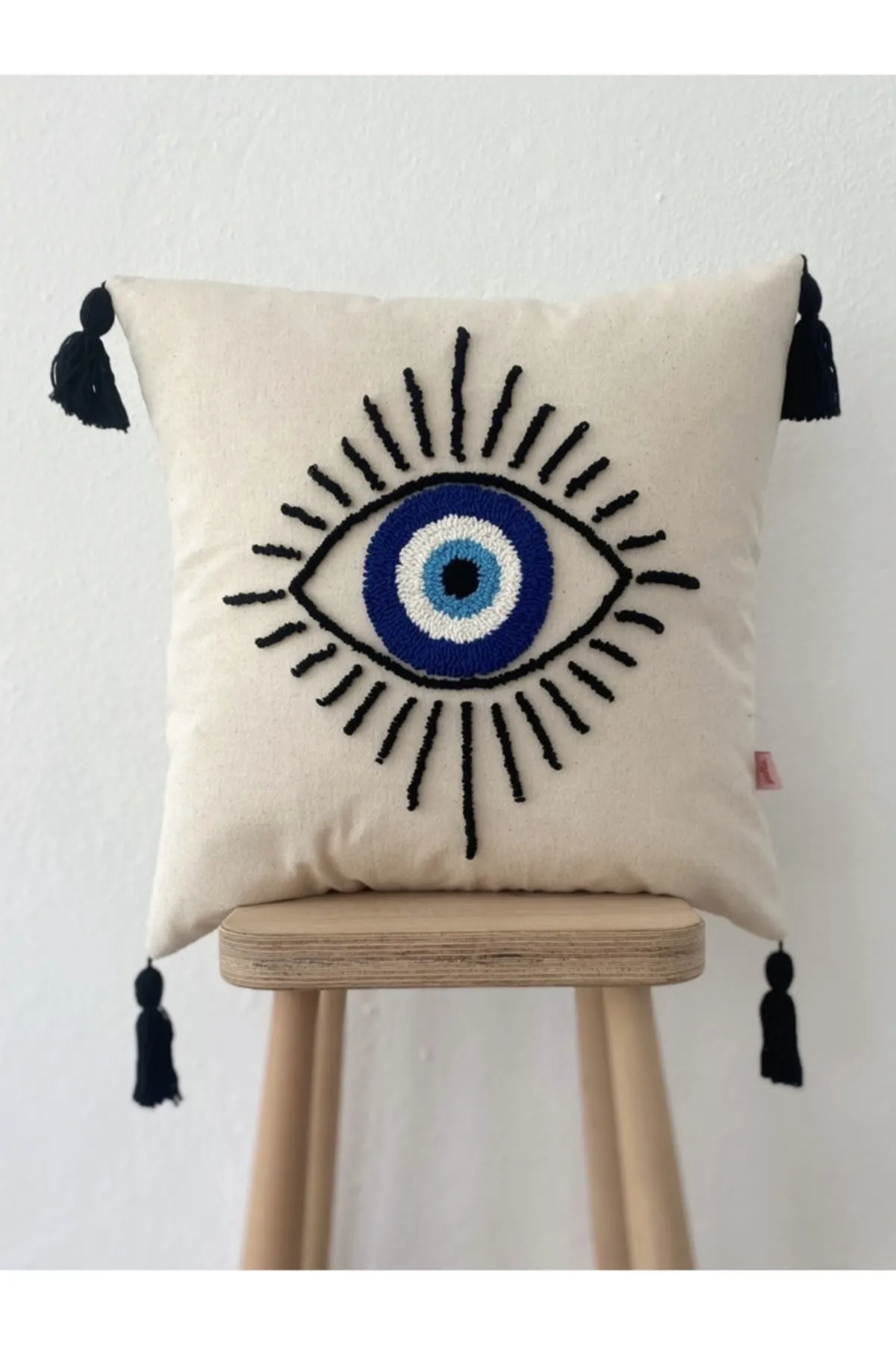 Eye Shaped Evil Eye Beaded Punch Cushion Pillow Cover
