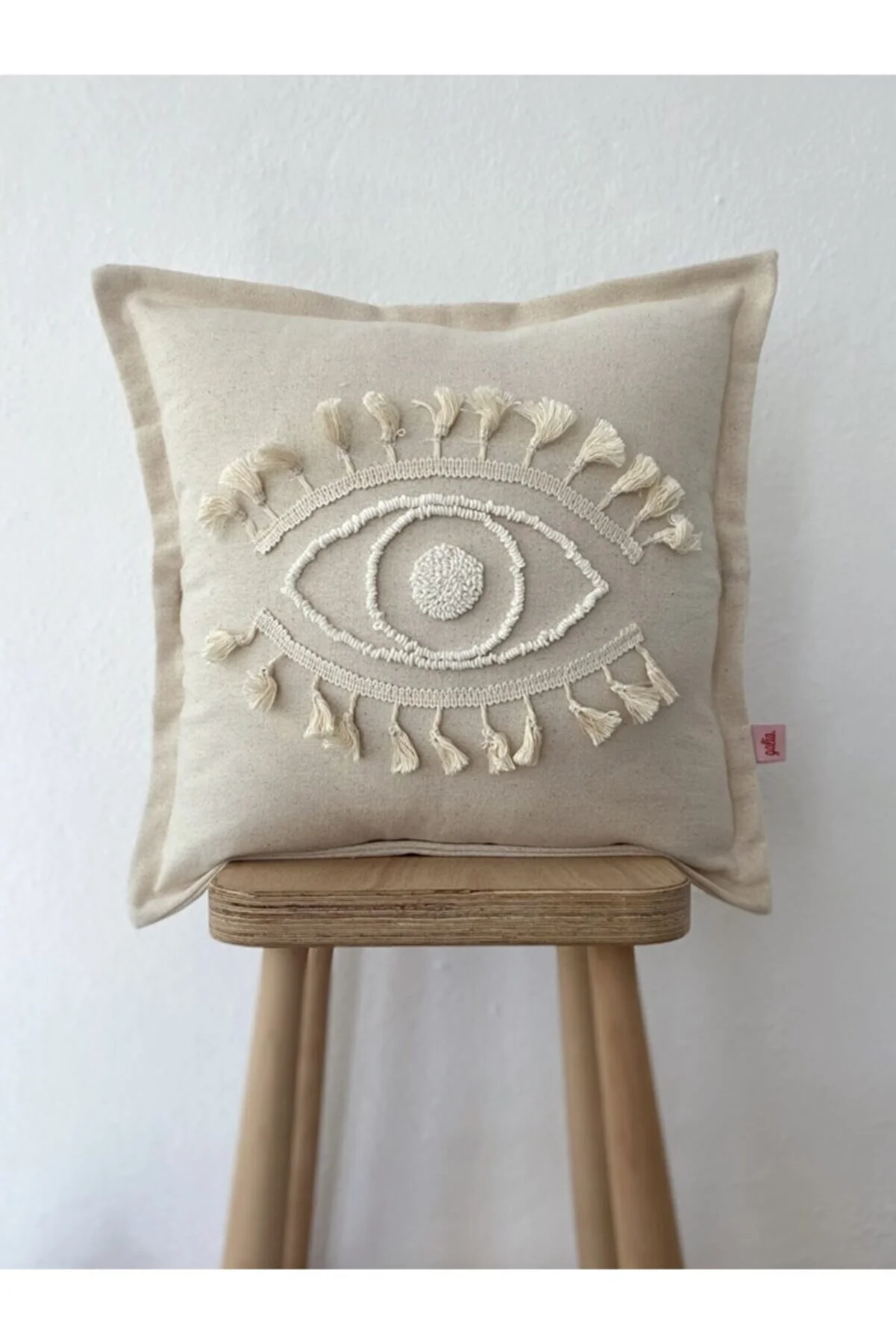 Eye Figure Washed Linen Bohemian Cotton Tasseled Punch Cushion Pillow Cover
