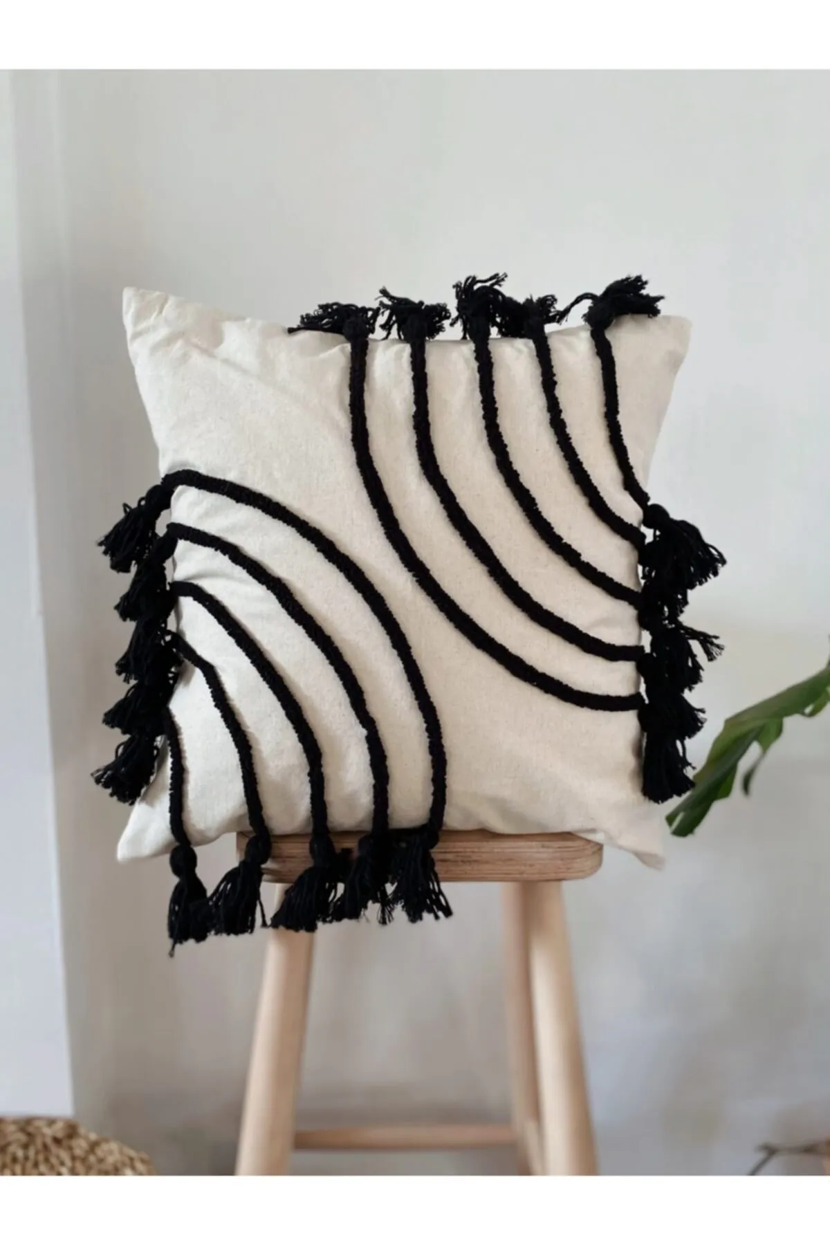 Cotton Tassel Washed Linen Punch Cushion Pillow Cover