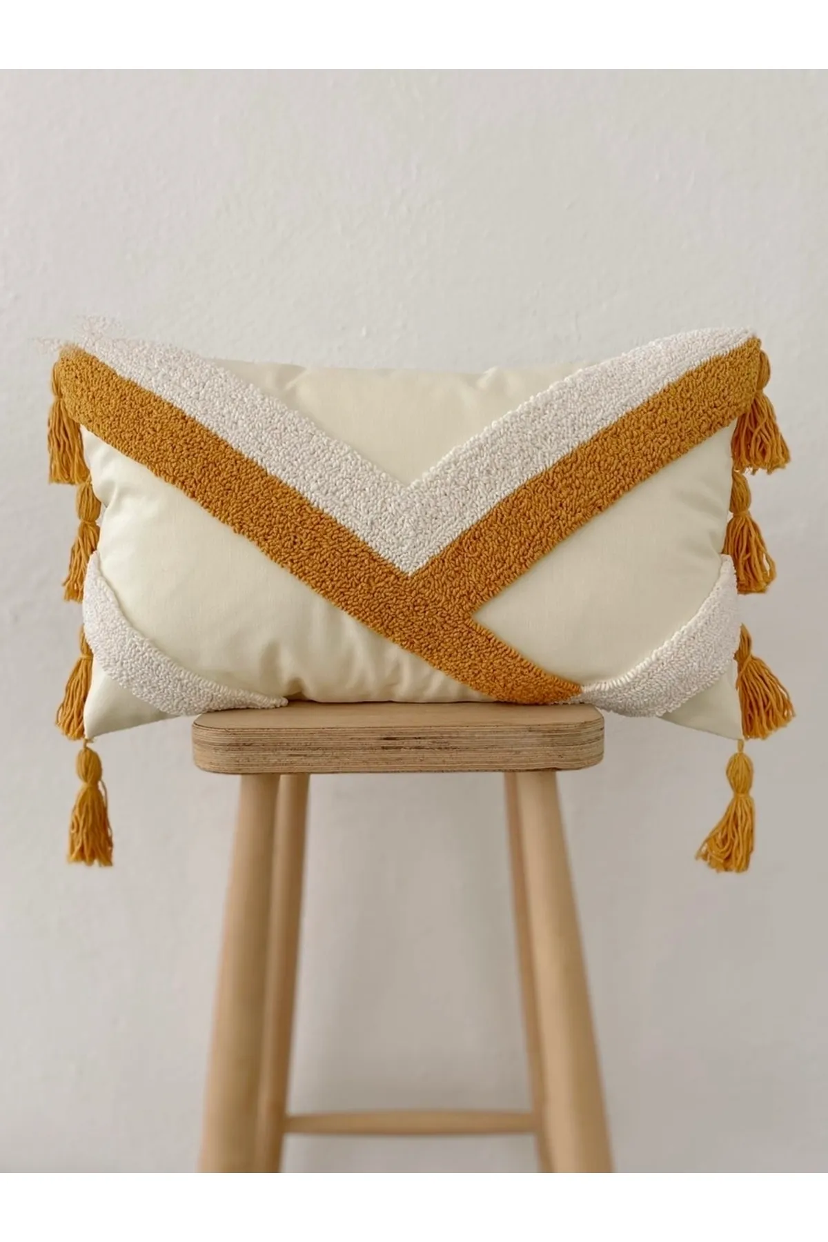 Yellow Tasseled Punch Cushion Pillow Cover