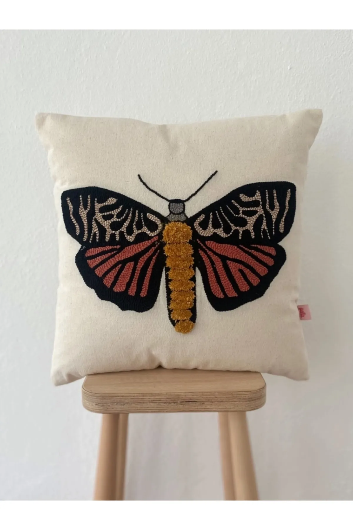 Dragonfly Butterfly Washed Linen Punch Throw Pillow Cover