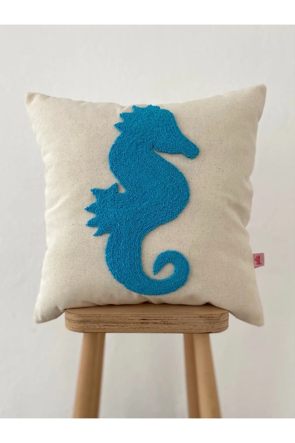 Marine Series Seahorse Washed Linen Punch Cushion Cover