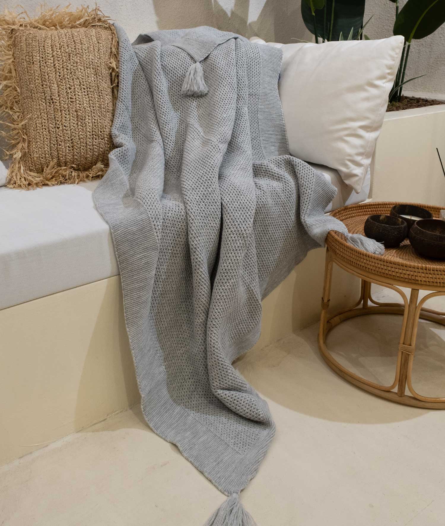 Miel Gray Tv Blanket with Pompom Edge 130x170 37107