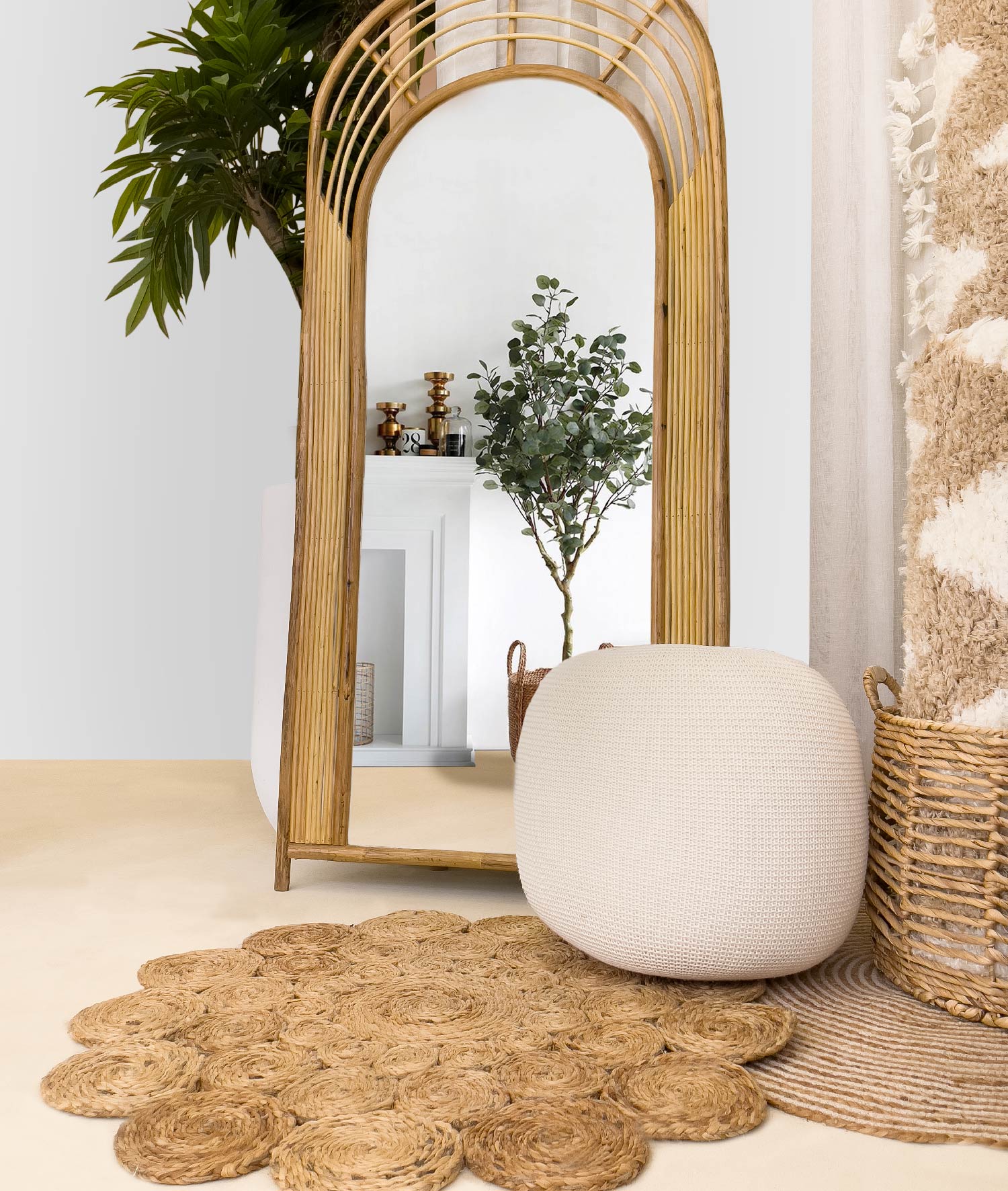 Meander Handmade Natural Weave Rattan Decorative Full Length Mirror 70x180cm