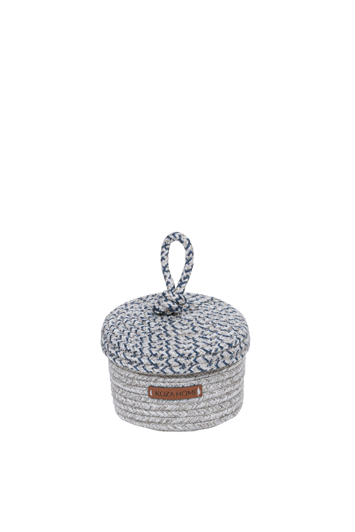 Cesta Handmade Cotton Gray Navy Blue Wicker Decorative Basket With Lid 15cm