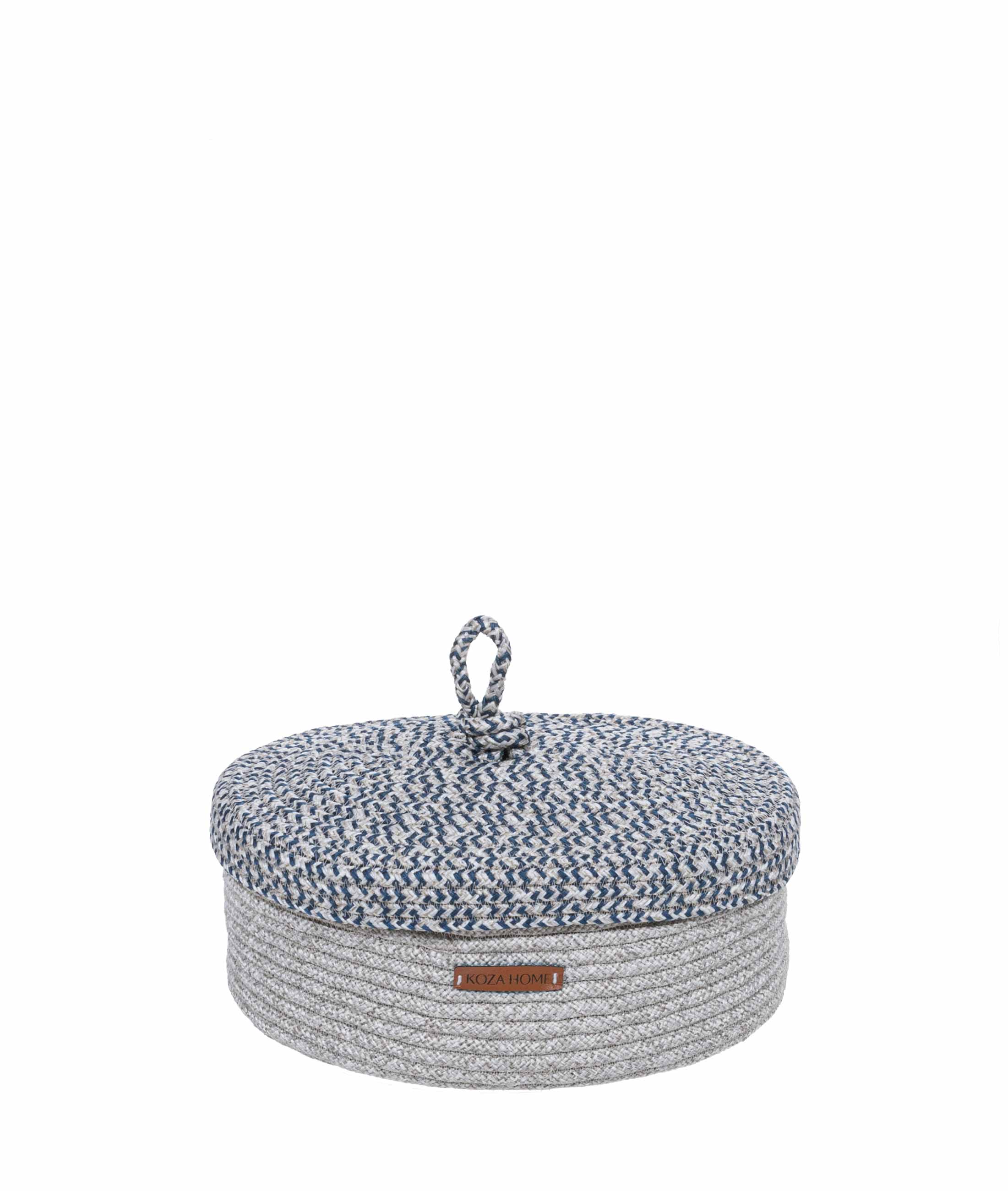 Cesta Lid Handmade Cotton Gray Navy Wicker Decorative Basket 25cmx34cm