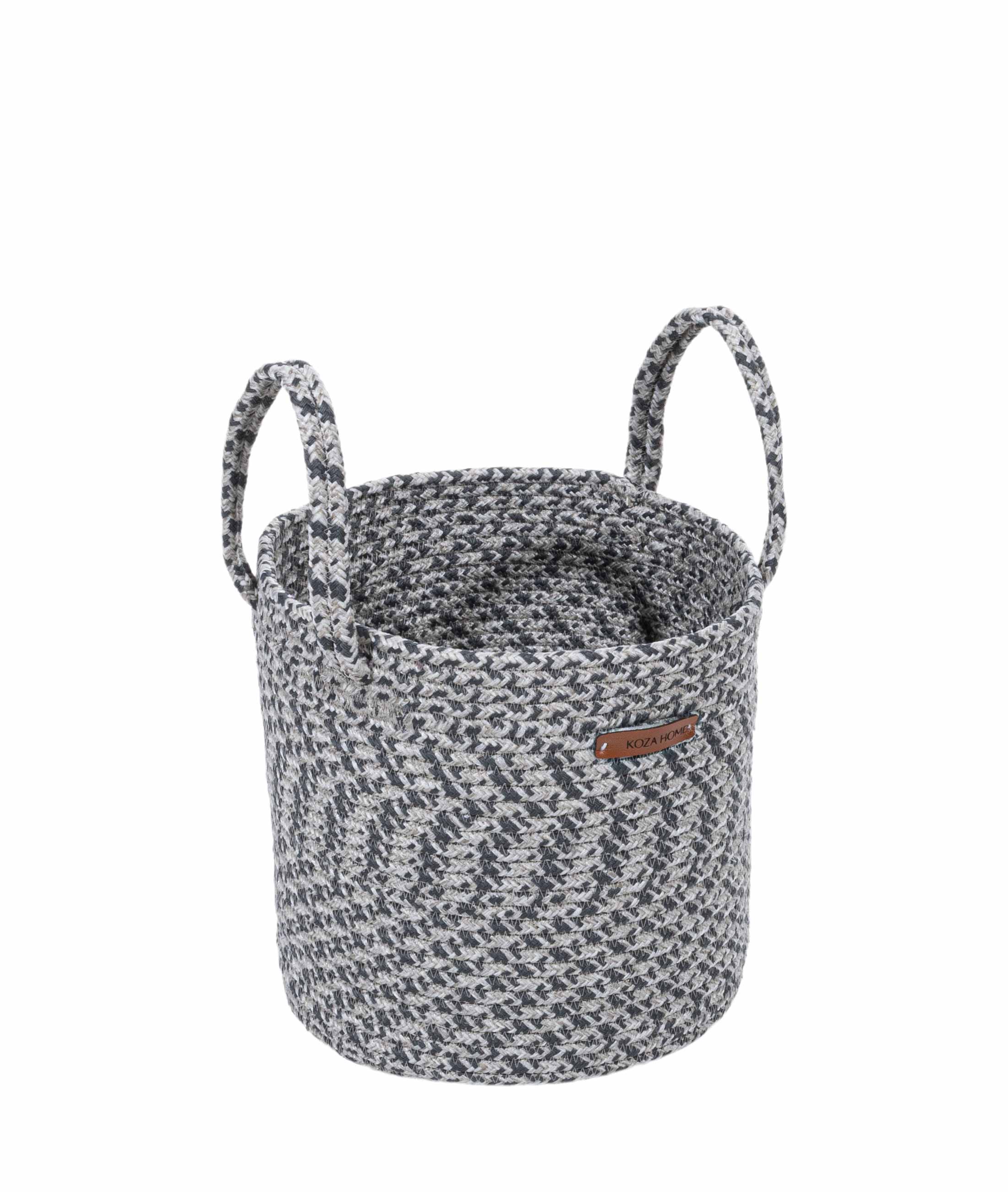 Cesta Handmade Cotton Gray Anthracite Wicker Decorative Basket With Handle 25cmx50cm