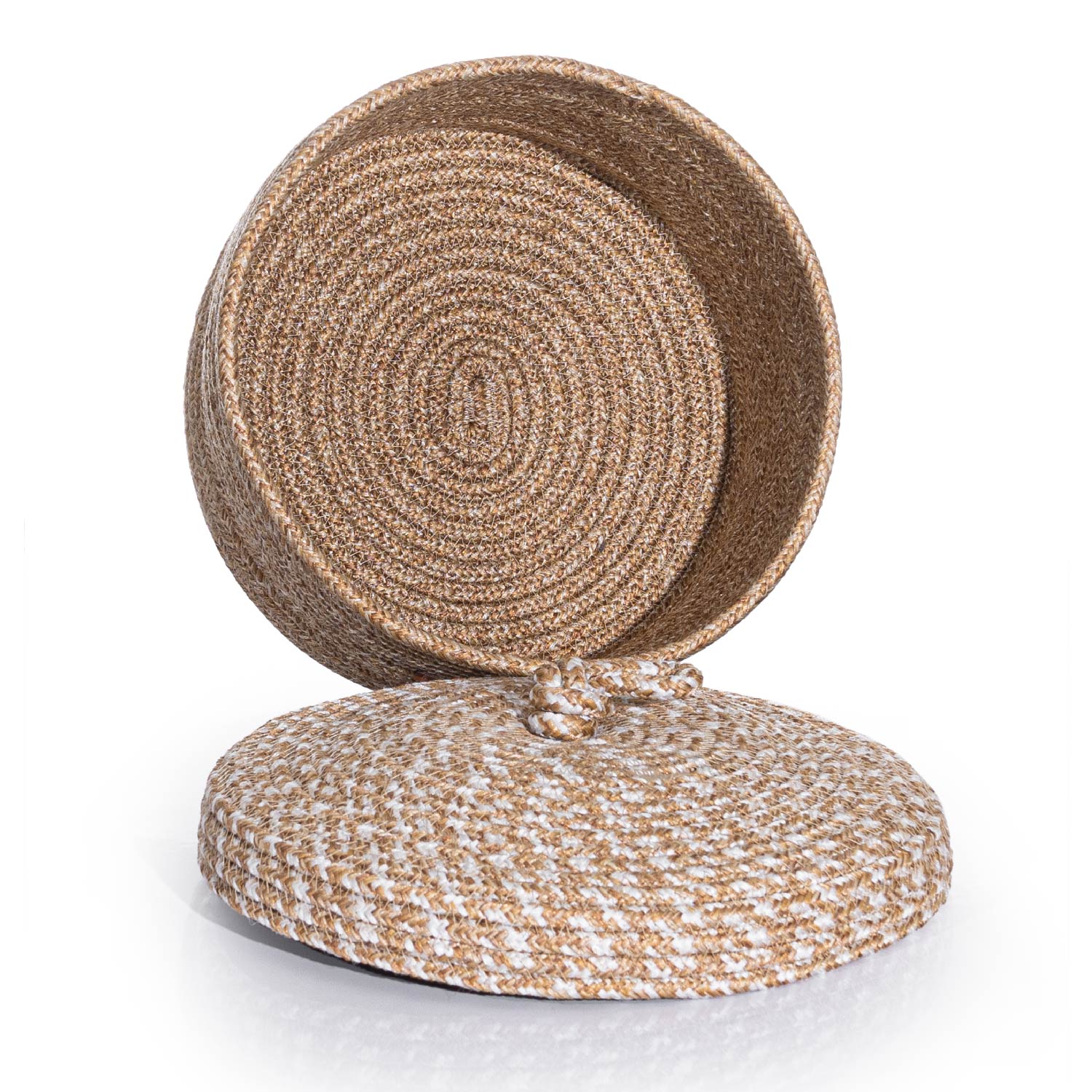 Cesta Lid Handmade Cotton Natural Beige Wicker Decorative Basket 25cm