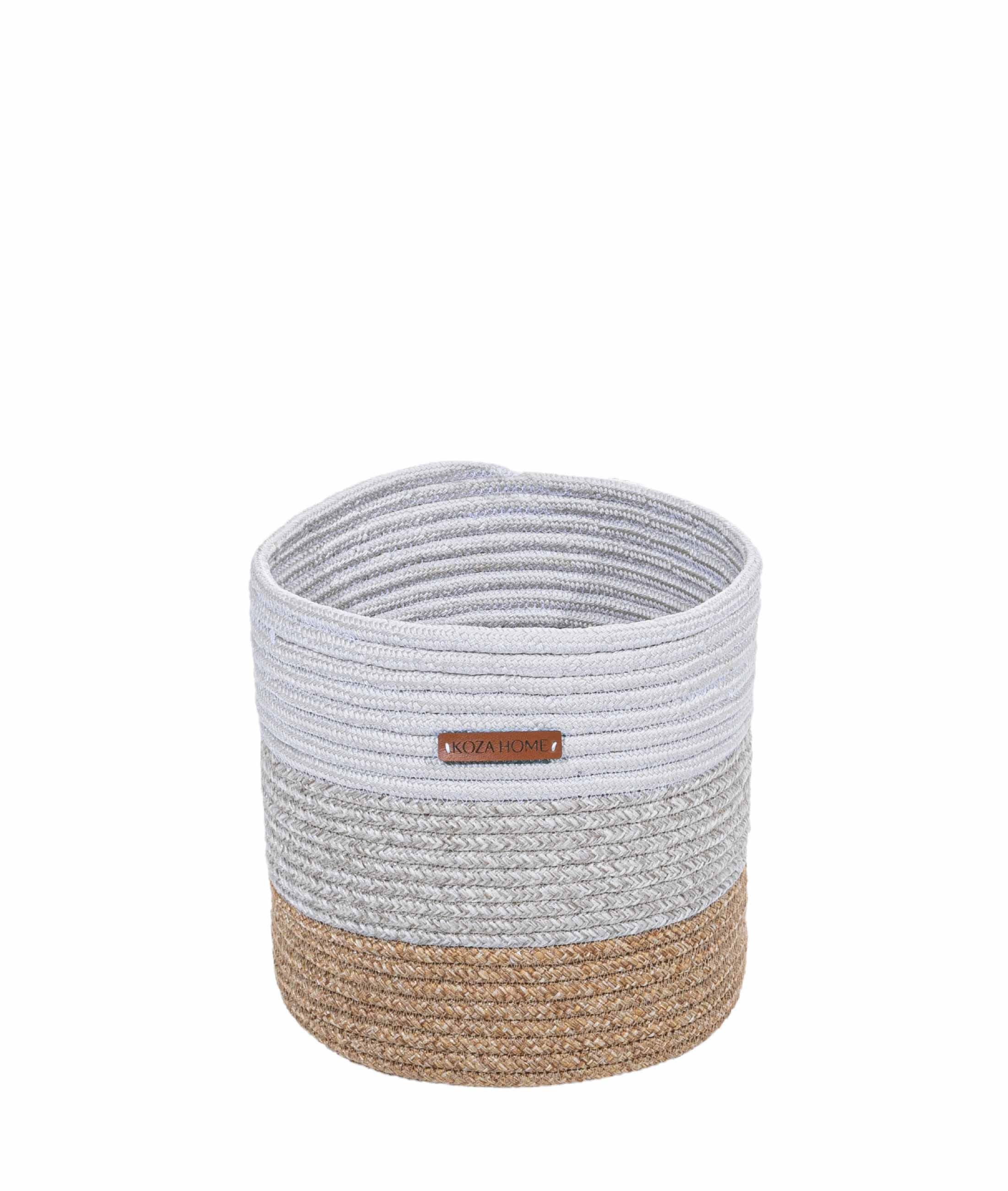 Cesta Handmade Cotton Multi White Gray Natural Wicker Decorative Basket 25cm