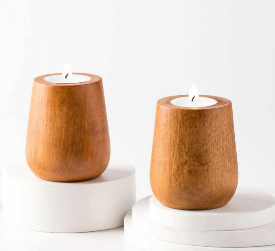 Double Wooden Candle Holder Set
