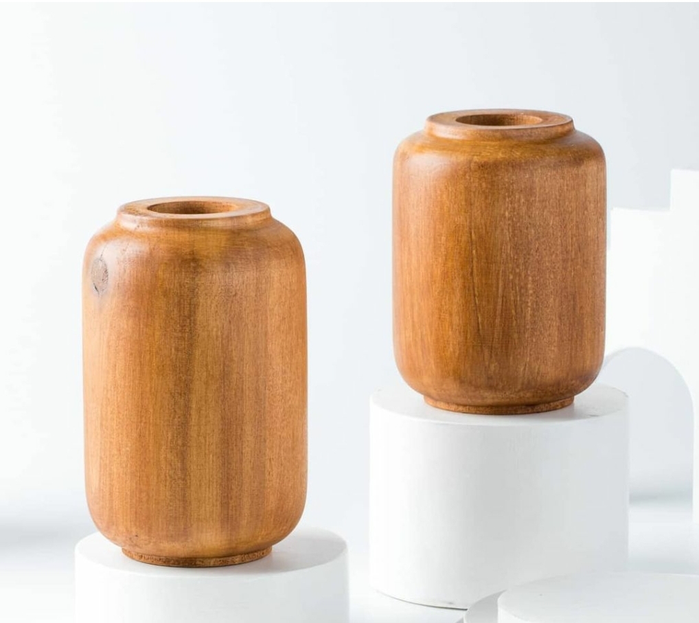 Double Wooden Cylinder Vase Set